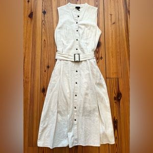 “Who What Wear” Belted White Ivory Cream Linen Dress Buttons and Tie Size Small